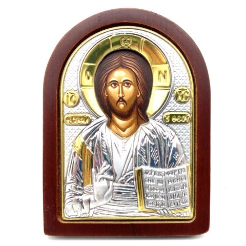 Greek icon with the face of the Savior on the stand with silver plated silver Axion ► Photo 1/1