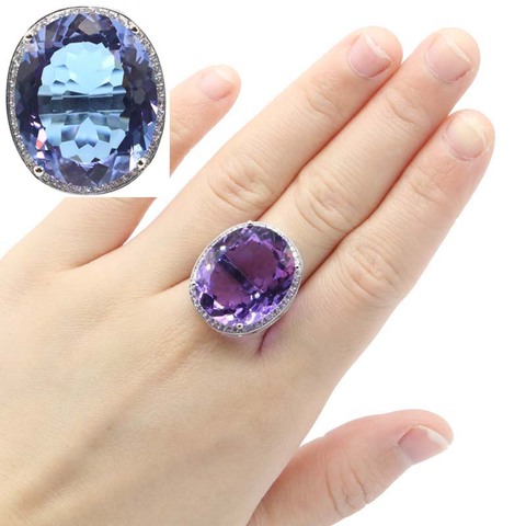 25x21mm Highly Recommend Top Selling Big Oval 22x18mm Created Color Changing Alexandrite Topaz CZ For Woman's Silver Rings ► Photo 1/3