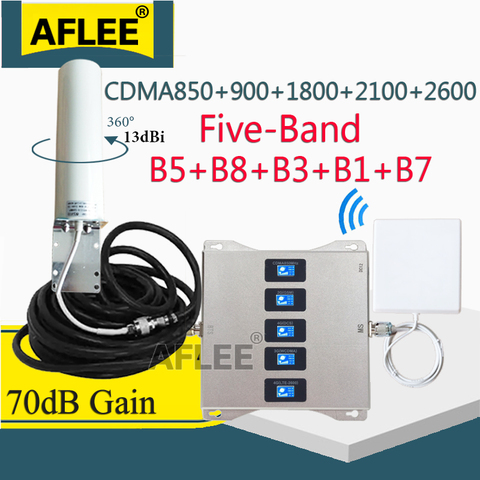 CDMA 850 900 1800 2100 2600mhz Five-Band Cell Phone Cellular Amplifier 4G Repeater GSM 2G 3G 4G Mobile Signal Booster CDMA LTE ► Photo 1/6
