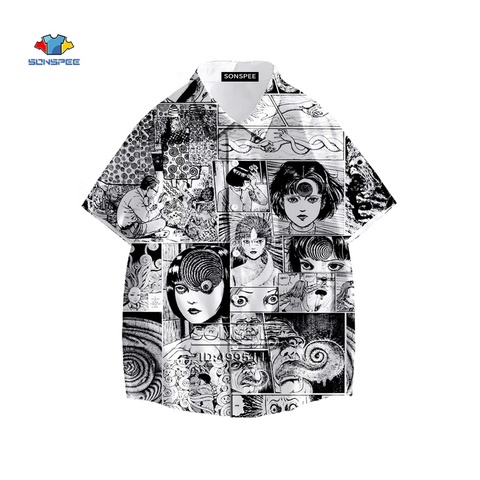 Japan Horror Manga Junji Ito Shirt 3D Printed Tomie Girl Hawaiian Shirt Summer Casual Beach Shirts Short Sleeve Oversized Tops ► Photo 1/6