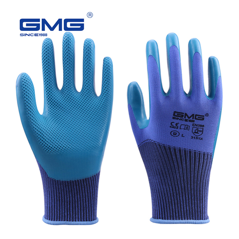 3 Pairs ECO-Latex Gloves Anti-Slip GMG Blue Polyester Shell with Latex Palm Coated Safety Gloves Construction Gloves ► Photo 1/6