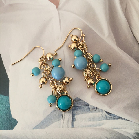 New Arrival Trendy Women Drop Earrings Gold Color Fish Hook with Blue Acrylic Ball Charm Dangle Earrings ► Photo 1/6