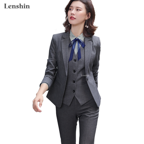 Lenshin 3 Pieces Business Suit Set for Women Office Lady Simple Style Work Wear Women Pant Suits Formal Blazer Vest Trouser ► Photo 1/6