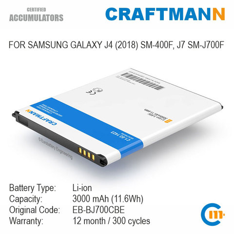 Battery 3000mAh for SAMSUNG GALAXY J4 (2022) SM-400F, J7 SM-J700F (EB-BJ700CBE) ► Photo 1/5