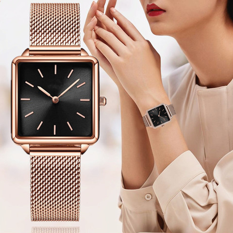 Reloj Mujer Luxury Women Watches Rose Gold Simple Magnetic Mesh Belt Band Watch Women's Fashion Square Wristwatch Zegarek Damski ► Photo 1/6