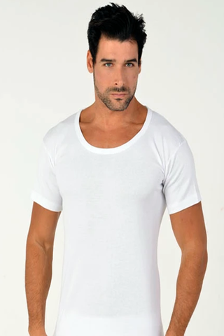 Men's short sleeve wide collar undershirt for men 100% cotton natural soft and durable fabric texture absorbs sweat ► Photo 1/1