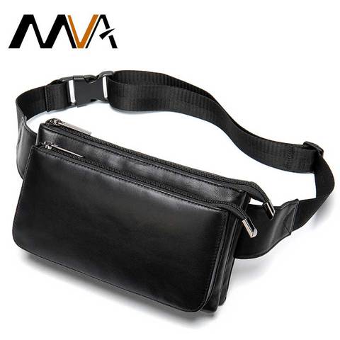 MVA Sheep Genuine Leather Waist Packs Fanny Pack Belt Bag men‘s Bags Travel Waist Pack Male Small Waist Bag Leather Waist Bag ► Photo 1/6