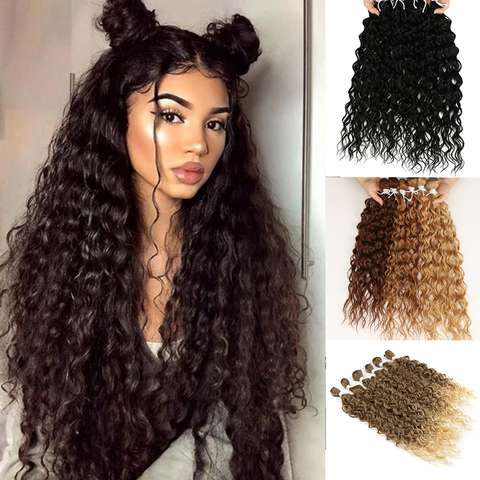 Afro Kinky Curly Hair Bundles For Black Women Synthetic Hair Extensions Ombre Brown 24-28 inch 6 Pcs Heat Resistant Classic Plus ► Photo 1/5