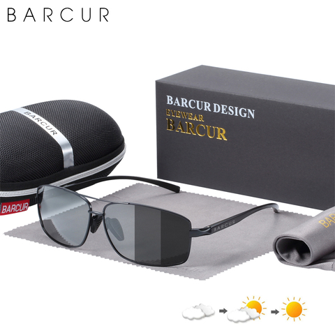 BARCUR Rectangle Polarized Sunglasses Photochromic Driving Men Sun glasses oculos shades ► Photo 1/6