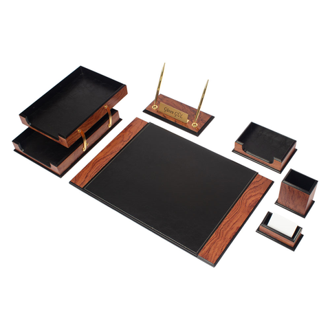 Luxury Wooden&Leather Prestige 8 Pieces Desk Set Desk Organizer Office Accessories Desk Accessories Desk Pad Document Tray ► Photo 1/5