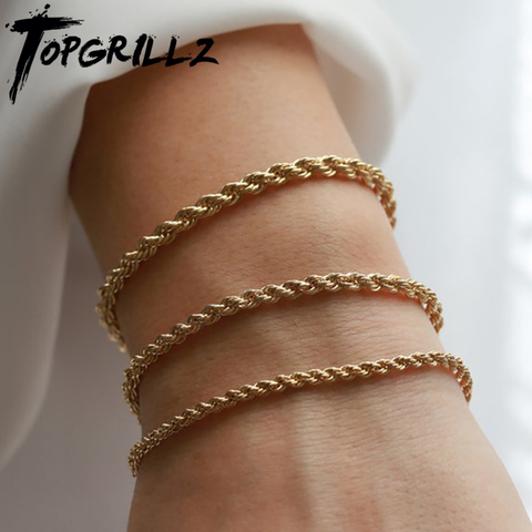 TOPGRILLZ 3/5mm Stainless Steel Rope Chain Bracelet Hip Hop Rock Fashion Jewelry Gift For Women Men ► Photo 1/6