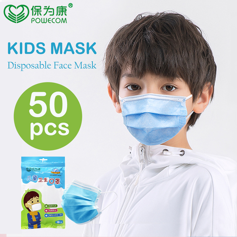 50Pcs POWECOM Children Mask Disposable Kids Face Mask Safety and Soft Kids Mask Nonwoven Protective Children Mouth Masks 3Layer ► Photo 1/6