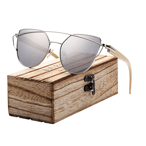 BARCUR Cat Eye Sunglasses Bamboo Polarized Metal Frame Wood Glasses Lady Luxury Fashion Sun Shades UV400 ► Photo 1/1