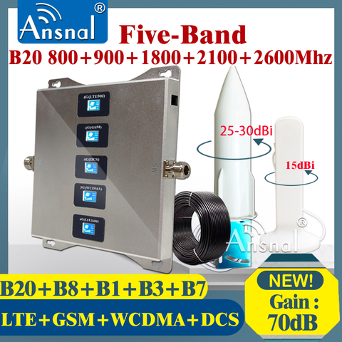 Five-Band B20 800 900 1800 2100 2600Mhz Cellular Amplifier 4G Cellphone Repeater GSM 2g 3g 4g Network Signal Booster GSM UMTSLTE ► Photo 1/6