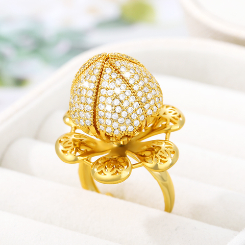 Stainless steel hollow open and close Bud Ring Geometric Elegant Female Garland Ring Blooming flowers Vintage Rings for Women ► Photo 1/6