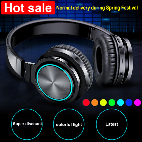 Wireless Headphones Strong Bass Bluetooth 5.0 Headset Noise Cancelling Earphones Supoort TF card APTX Headset for phone PC ► Photo 1/6