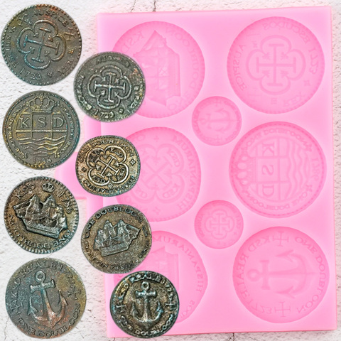Vintage Coins Cake Border Silicone Mold Cupcake Topper Fondant Cake Decorating Tools Candy Polymer Clay Resin Chocolate Moulds ► Photo 1/6