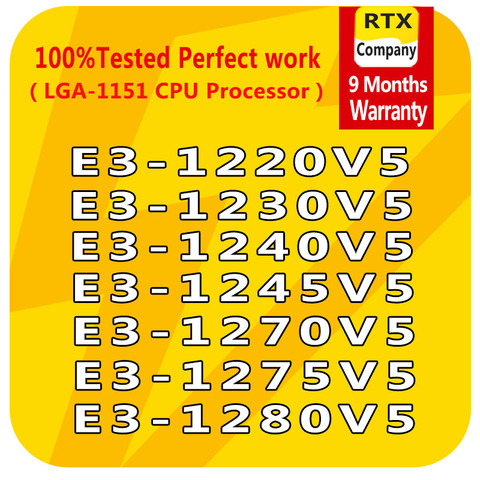 E3-1280V5 1275v5 1230V5 1225V5 1270V5 1240V5 1245V5 1220v5 LGA1151 4 Core PC Computer Xeon CPU Server Processor Official Version ► Photo 1/6