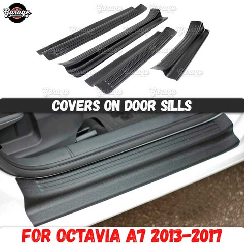 Guard covers on door sills for Skoda Octavia A7 2013-2022 ABS plastic pads accessories protective plates scratches car styling ► Photo 1/6