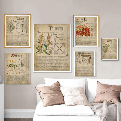 Book of Shadows Poster Pages of Herbs Prints Witchcraft Herbal Grimoire BOS Sheets Magic Canvas Painting Herbarium Decoration ► Photo 1/6