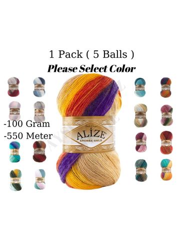 Thread 1 Pack ( 5 Balls ) Alize Angora Gold Batik Hand Knitting Yarn ( %20 Wool %80 Acrylic ) 100 Gram 550 Mt Crochet Tool Kit ► Photo 1/1