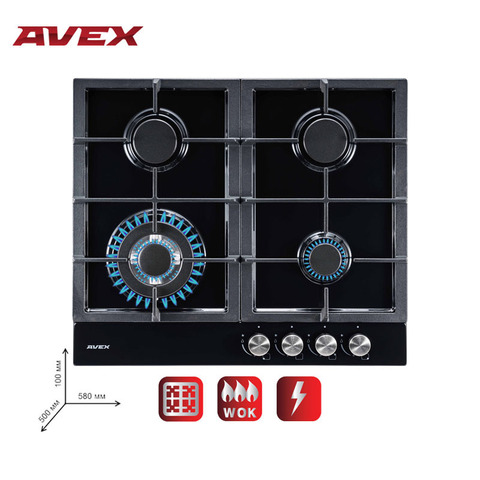 Built in Hob gas on metall with cast iron grilles AVEX HS 6142 B Home Appliances Major Appliances gas cooking Surface hob cooke ► Photo 1/5
