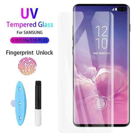 Protective glass samsung galaxy s10 curved shockproof oleophobic Tempered  armor plating full screen ultraviole uv glue ► Photo 1/3