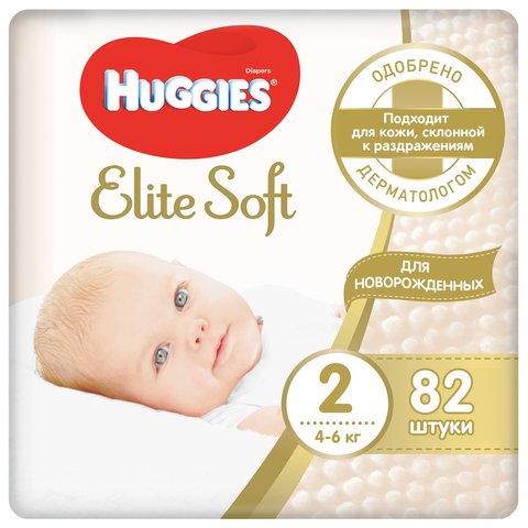 Diapers Huggies elite soft for newborns 2 4-6 kg 82 PCs ► Photo 1/6