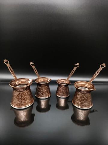 Turkish Pattern Copper Casting Coffee Pot Coffee Maker Handmade Set of 4 Traditional Design Decorative Gift Accessories Ottoman ► Photo 1/6