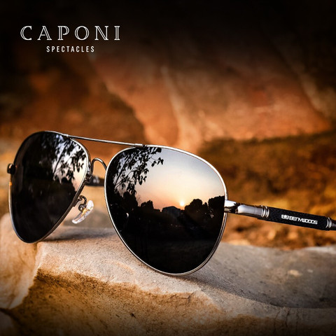 CAPONI Polarized Sun Glasses For Men Pilot Vintage Brand Designer Black Glasses Light Weigh Classic Shades For Male UV400 CP9812 ► Photo 1/6