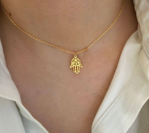 Arabic Soy Luna Hamsa Hand Pendant Necklace Women Men Amulet Stainless Steel Gold Color Hand of Fatima Choker Islamic Jewelry ► Photo 1/6