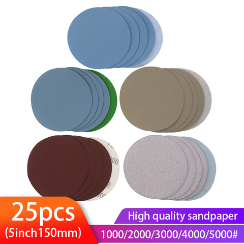 25PCS 5 Inch Dry & Wet Sandpaper Round Sanding Discs Grit 1000/2000/3000/4000/5000 Hook Loop Polishing Sand Sheets ► Photo 1/6