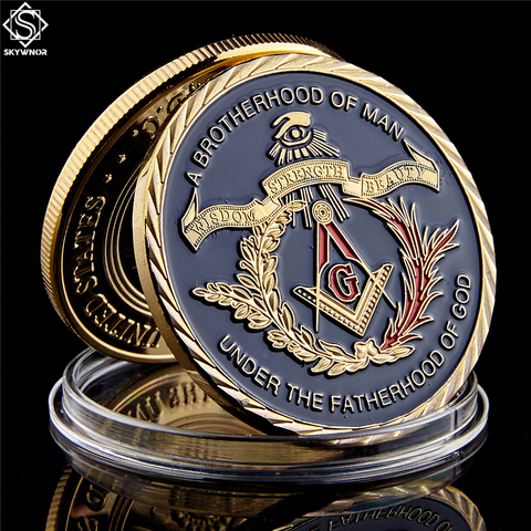 Gold Coin European Masonic Freemasonry Brotherhood Gold And Blue Color Round Double Commemorative Coin ► Photo 1/6