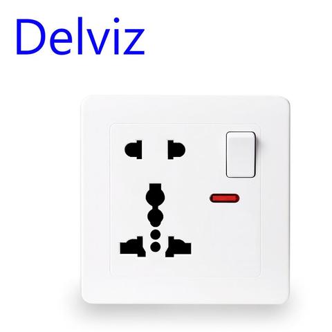 Delviz Wall Power socket panel 13A International standard Universal 5 Hole Switched control LED indicator, AC 110 250V,86mm*86mm ► Photo 1/5