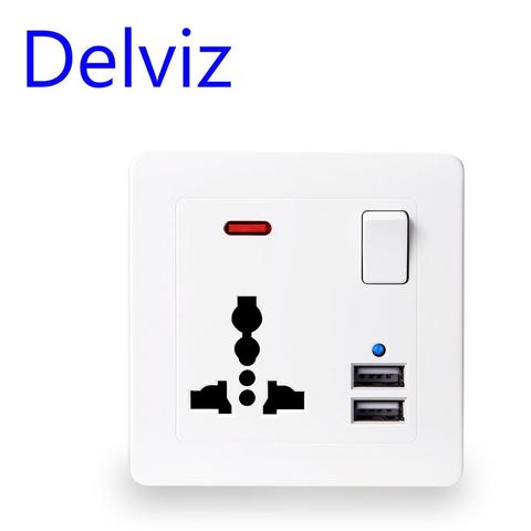 Delviz EU Standard Outlet, 2.1A Dual USB Charger speedy Port, LED indicator Wall Power Socket,13A Universal 3 Hole Socket 86type ► Photo 1/6