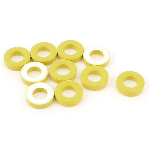 uxcell 10 Pcs Iron Ferrite Core Power Inductor Toroidal Shaped Ferrite Ring Low Permeability 18x9x5mm Yellow White ► Photo 1/2