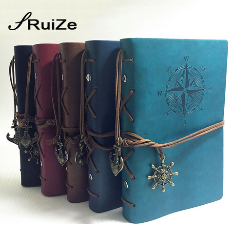 RuiZe Vintage travel journal A5 leather notebook traveler notebook kraft paper sketchbook diary blank note book 6 ring binder ► Photo 1/6