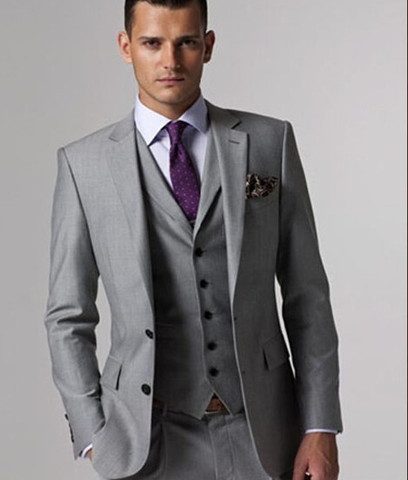 New Arrival Custom made Light Gray Tailcoat Men Suit Set Slim Wedding Suits  Mens gray Groom Tuxedos( jacket+Pants+vest+tie) ► Photo 1/1