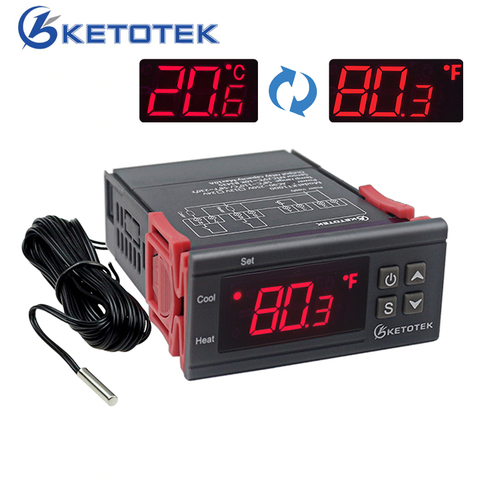 KT1000 Digital Thermostat Temperature Controller 12V 24V 220V Thermoregulator for Incubator With Heater And Cooler C & F Display ► Photo 1/6