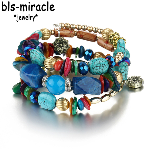 Bls-miracle Brand Woman Boho Multilayer Beads Charm Bracelets for Women Vintage Resin Stone Bracelets & Bangles Jewelry BA-181 ► Photo 1/6