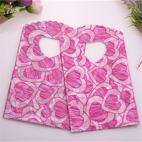 Hot Sale New Style Wholesale 50pcs/lot 9*15cm Hot Pink Lovely Heart Mini Plastic Jewelry Packaging Bags Small Gift Pouches ► Photo 1/6