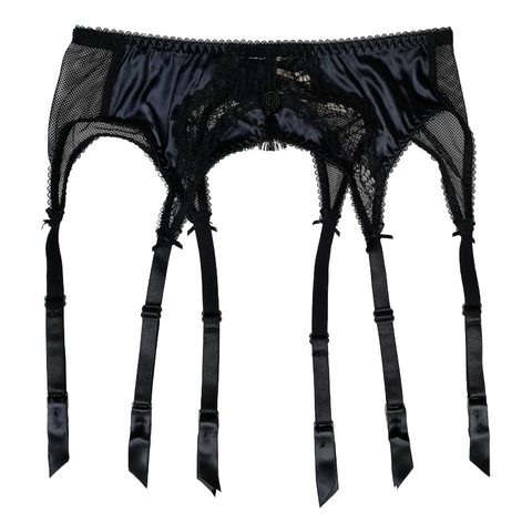 Satin Black Lace Tassel Bow 6 Strap Metal Clips Sexy Garter Belts For Stockings Women's Suspender Belt Lingerie Gift GA1205 ► Photo 1/5