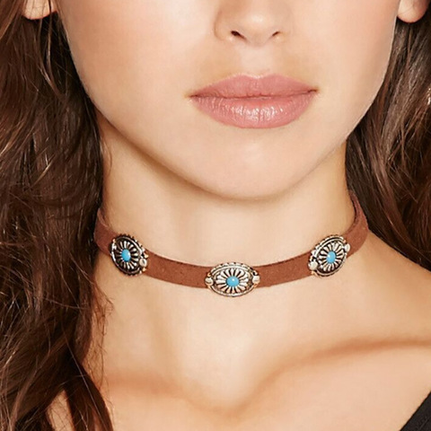 Ethnic Vintage Leather Choker Necklace Women Bohemian Chokers Necklace Flower Chocker Collier ras de cou ► Photo 1/6