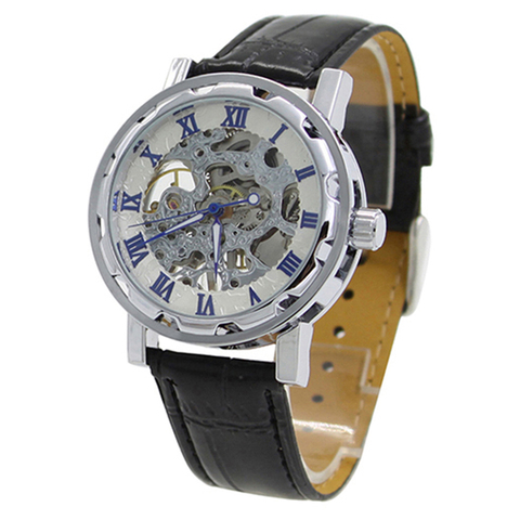 Classic Mechanical Watch Men Life Waterproof Faux Leather Skeleton Hand-Wind Mechanical Sports Army Wrist Watches часы мужские ► Photo 1/6