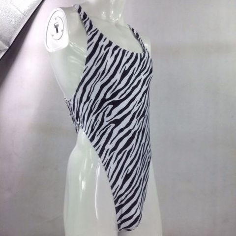 G7284 Mens bodysuit Thong Leotard High Cut X Cross Back Swimsuit Swim Fabric Printed Zebra Animal Black white ► Photo 1/3
