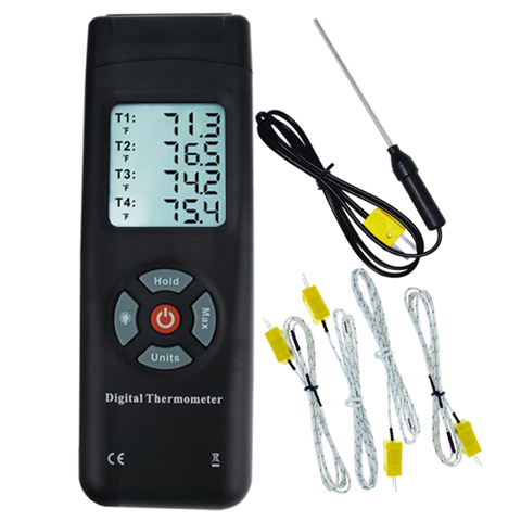 4 Channel Digital Thermocouples K-Type Thermometer with Backlight K-Type Metal & Bead Probe Temperature Instrument ► Photo 1/6