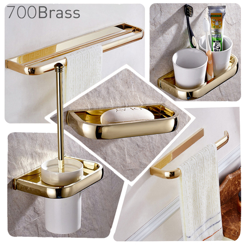 Luxury Shower Bathroom Accessories Set, Towel Ring, Paper Holder, Coat Hook, Toilet Brush, Polished Gold, Bath Hardware ► Photo 1/6