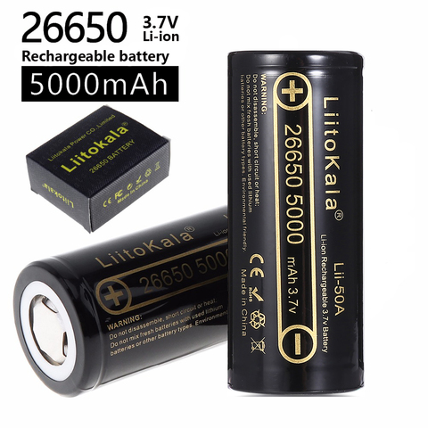 HK LiitoKala lii-50A 26650 5000mah lithium battery 3.7V 5000mAh 26650 rechargeable battery  26650-50A suitable for flashligh NEW ► Photo 1/5