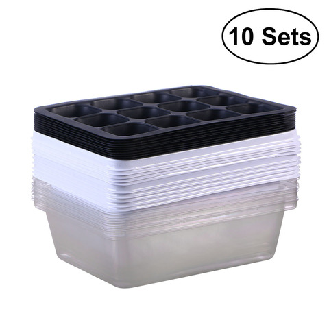 10 Pack Seedling Tray Seed Starter Tray with Dome and Base 12 Cells For Gardening Bonsai - White ► Photo 1/6