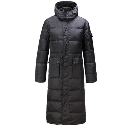 Hooded Extra Long 90% Duck Down Overcoat Men Casual Black Outwear Down Jackets Male Thick Down Coat Fashion Puffer Jacket JK-784 ► Photo 1/5